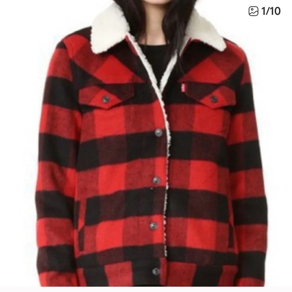 Levi's Jackets & Blazers - Levi's Red and Black Checkered Sherpa Jacket